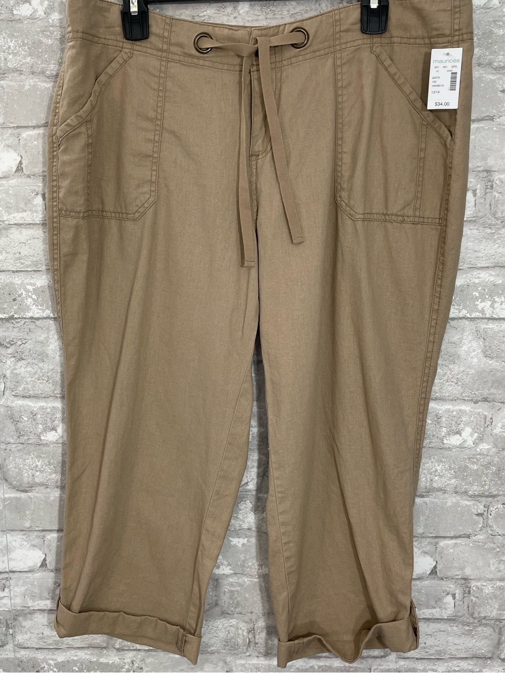 Maurices Women's Tan Cropped Drawstring Cargo Pants